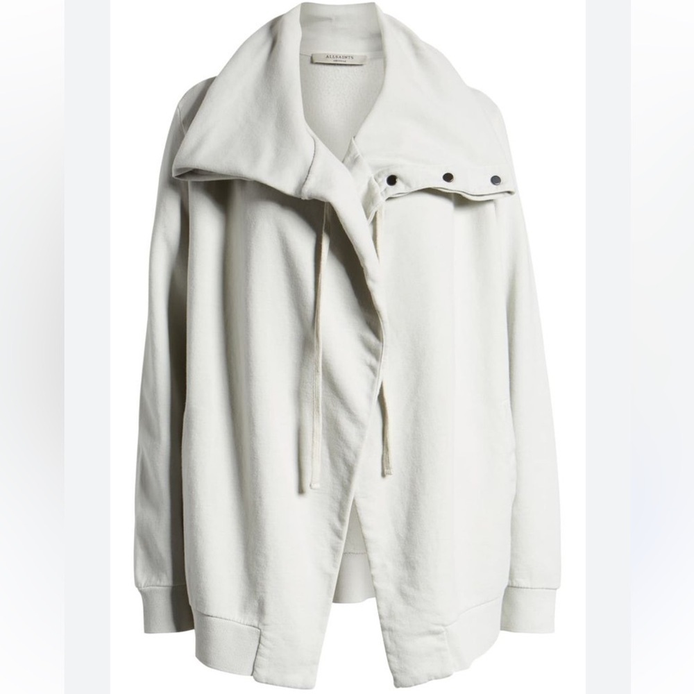 AllSaints Brooke Knit Jacket Hoodie Sweatshirt Wrap Ivory White Oversized Small